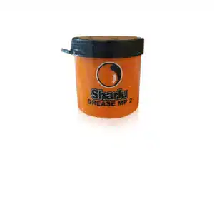 Sharlu Grease MP 2 lubricant in orange container with black lid.